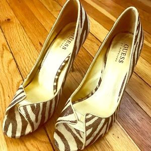Guess by Marciano Gold Zebra Print Stilettos